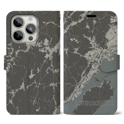 【廿日市（広島県）】地図柄iPhoneケース（手帳タイプ）モノトーン・iPhone 15 Pro 用