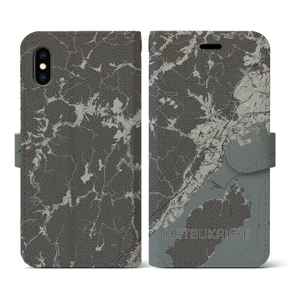 【廿日市（広島県）】地図柄iPhoneケース（手帳タイプ）モノトーン・iPhone XS / X 用