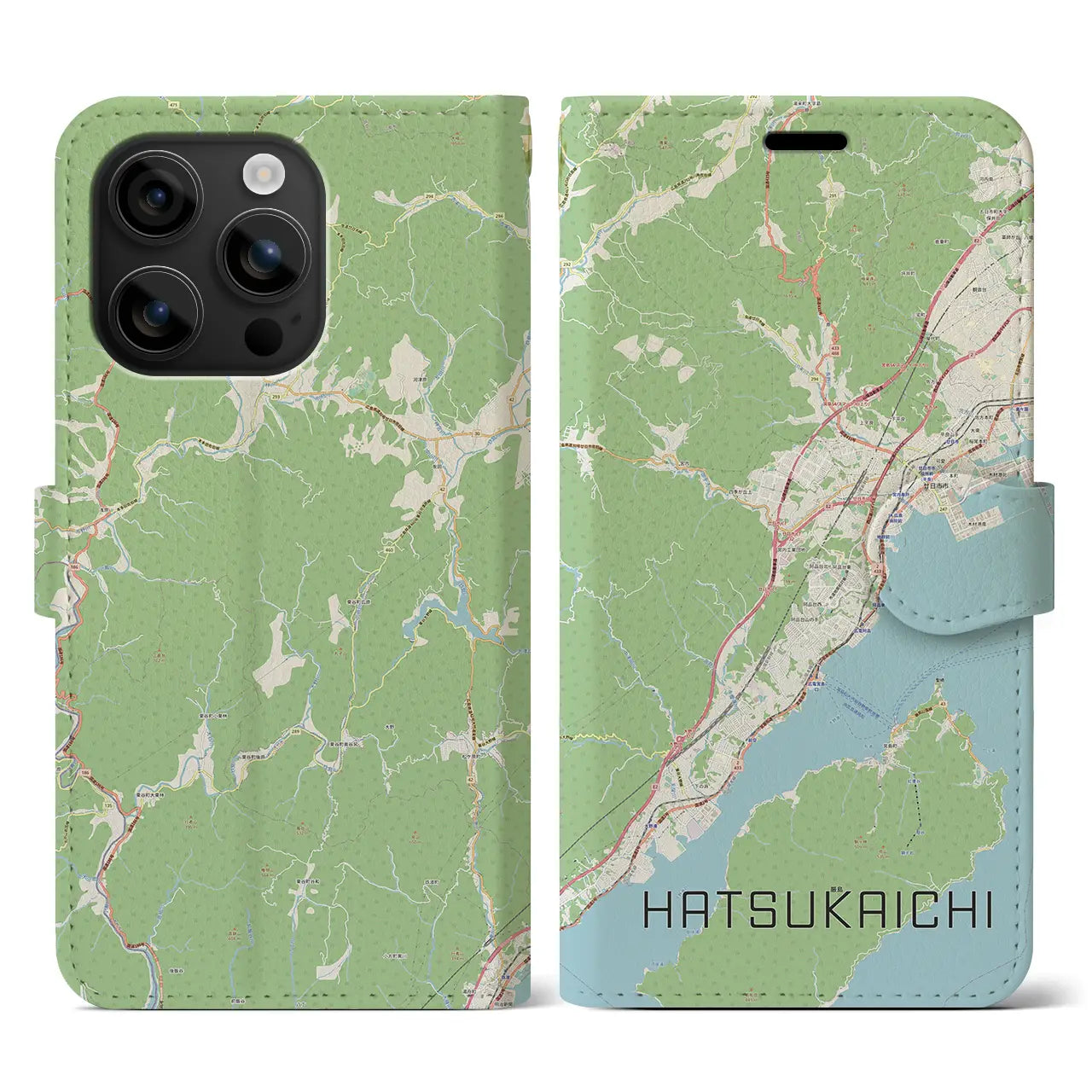 【廿日市（広島県）】地図柄iPhoneケース（手帳タイプ）ナチュラル・iPhone 16 用