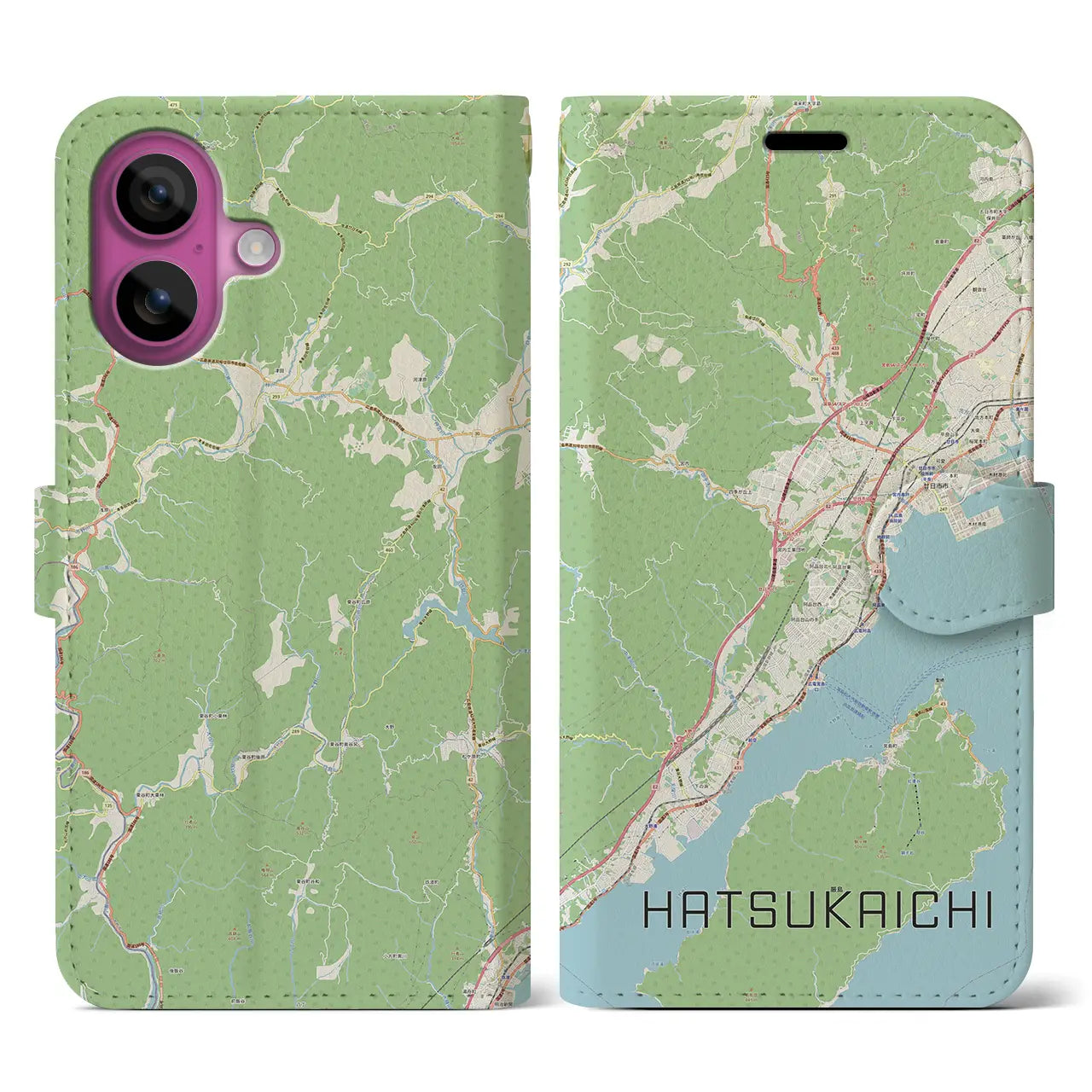 【廿日市（広島県）】地図柄iPhoneケース（手帳タイプ）ナチュラル・iPhone 16 Pro 用