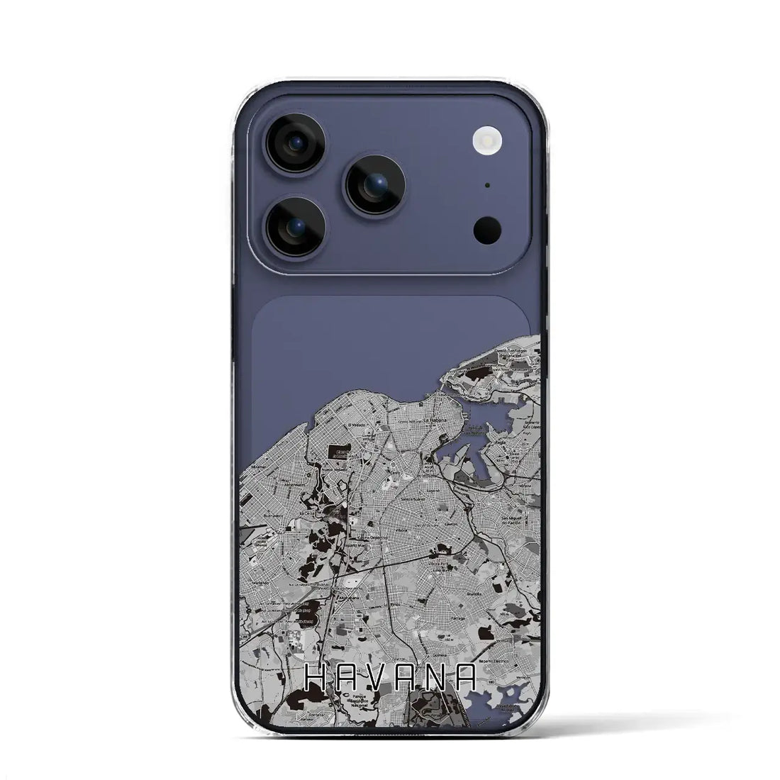 【ハバナ(キューバ)】地図柄iPhoneケース(クリアタイプ)モノトーン・iPhone 17 Pro Max 用