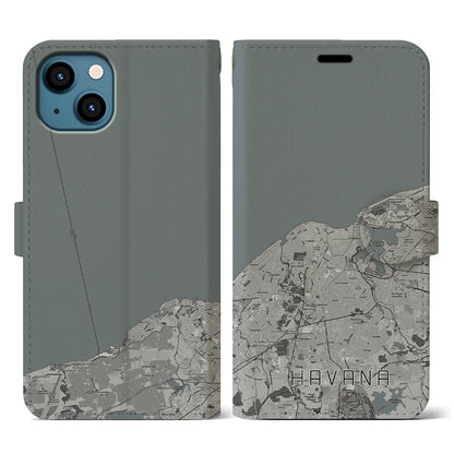 【ハバナ（キューバ）】地図柄iPhoneケース（手帳タイプ）モノトーン・iPhone 13 用