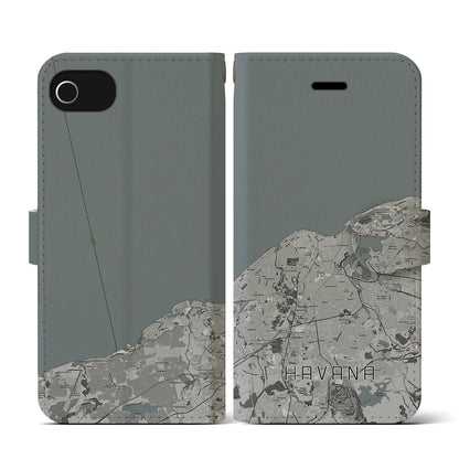 【ハバナ（キューバ）】地図柄iPhoneケース（手帳タイプ）モノトーン・iPhone SE（第3 / 第2世代） / 8 / 7 / 6s / 6 用