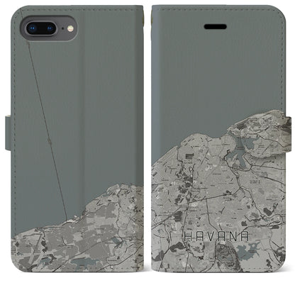 【ハバナ（キューバ）】地図柄iPhoneケース（手帳タイプ）モノトーン・iPhone 8Plus /7Plus / 6sPlus / 6Plus 用