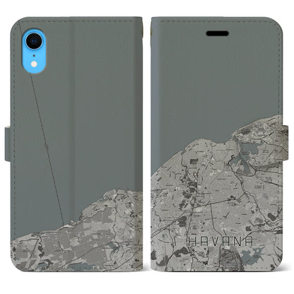 【ハバナ（キューバ）】地図柄iPhoneケース（手帳タイプ）モノトーン・iPhone XR 用