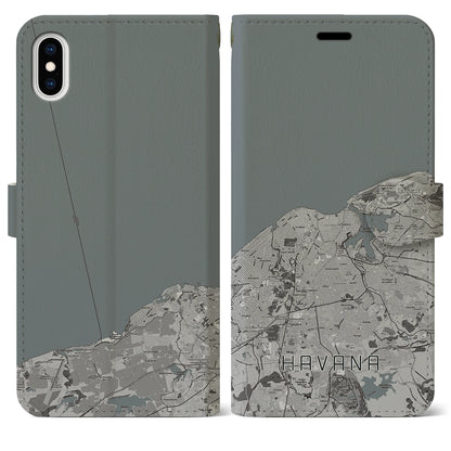 【ハバナ（キューバ）】地図柄iPhoneケース（手帳タイプ）モノトーン・iPhone XS Max 用