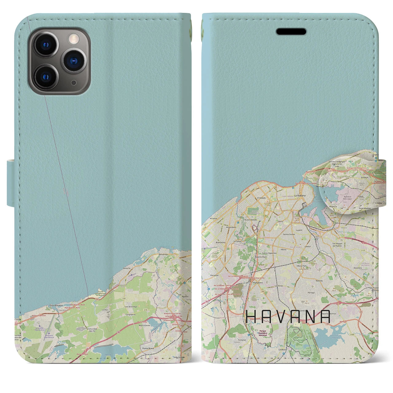 【ハバナ】地図柄iPhoneケース（手帳両面タイプ・ナチュラル）iPhone 11 Pro Max 用