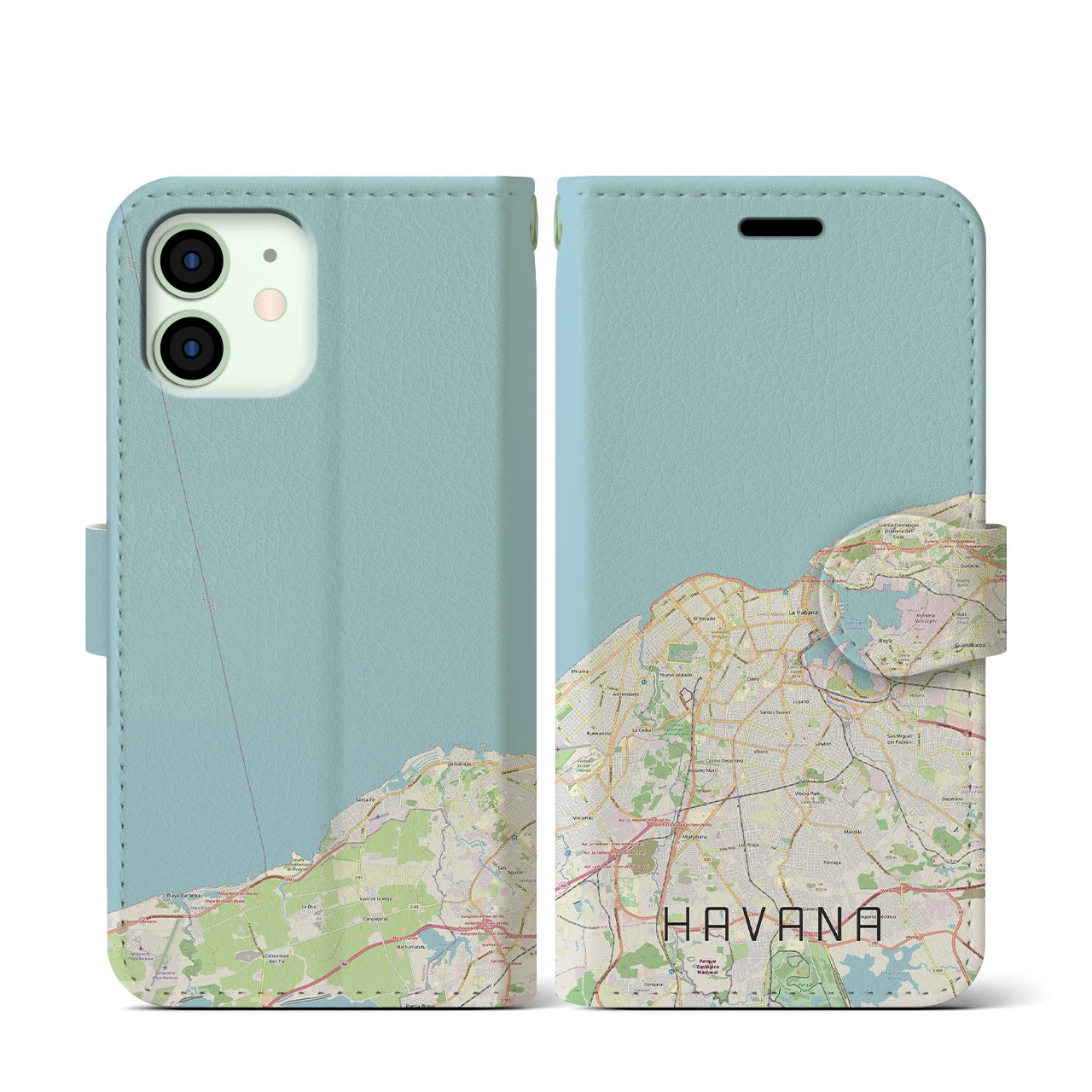 【ハバナ】地図柄iPhoneケース（手帳両面タイプ・ナチュラル）iPhone 12 mini 用