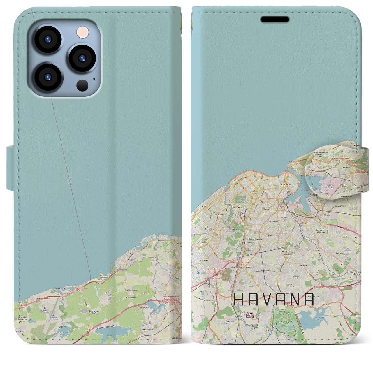 【ハバナ】地図柄iPhoneケース（手帳両面タイプ・ナチュラル）iPhone 13 Pro Max 用