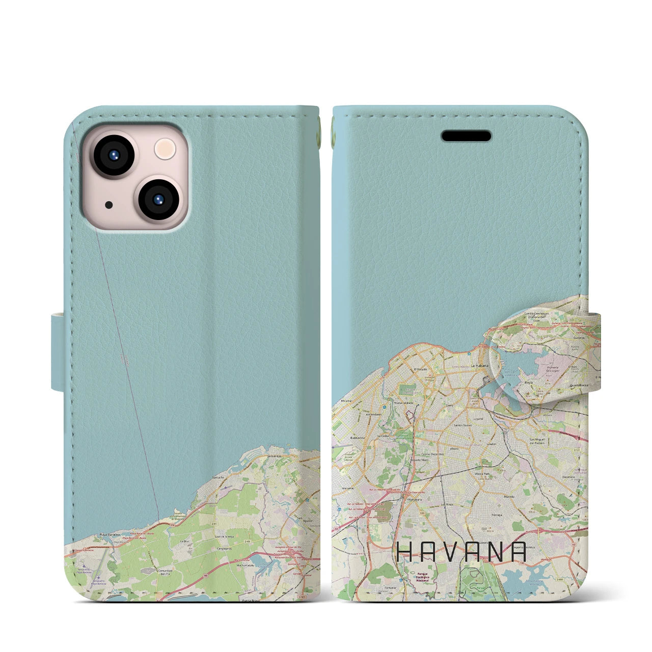 【ハバナ】地図柄iPhoneケース（手帳両面タイプ・ナチュラル）iPhone 13 mini 用