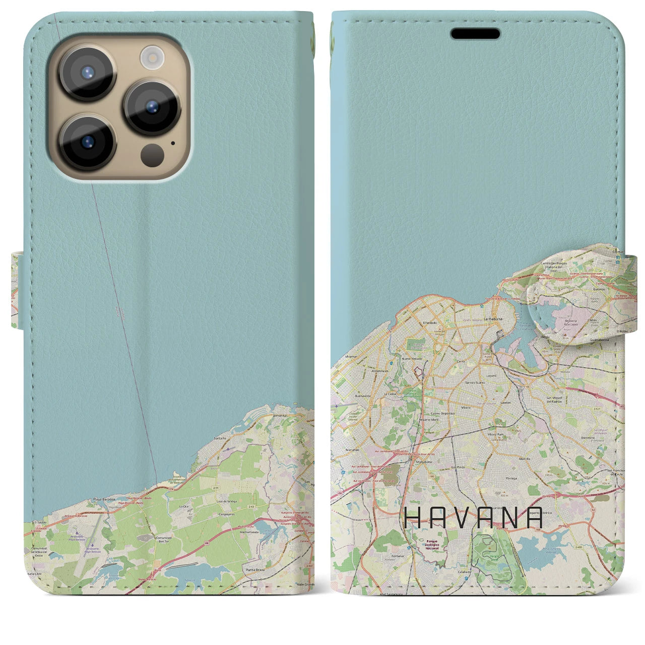 【ハバナ】地図柄iPhoneケース（手帳両面タイプ・ナチュラル）iPhone 14 Pro Max 用