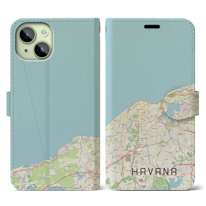 【ハバナ（キューバ）】地図柄iPhoneケース（手帳タイプ）ナチュラル・iPhone 15 用