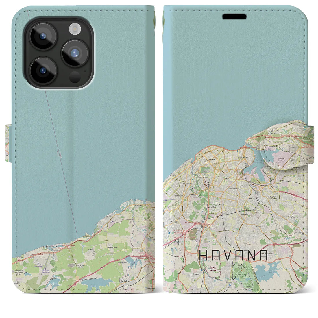 【ハバナ】地図柄iPhoneケース（手帳両面タイプ・ナチュラル）iPhone 15 Pro Max 用