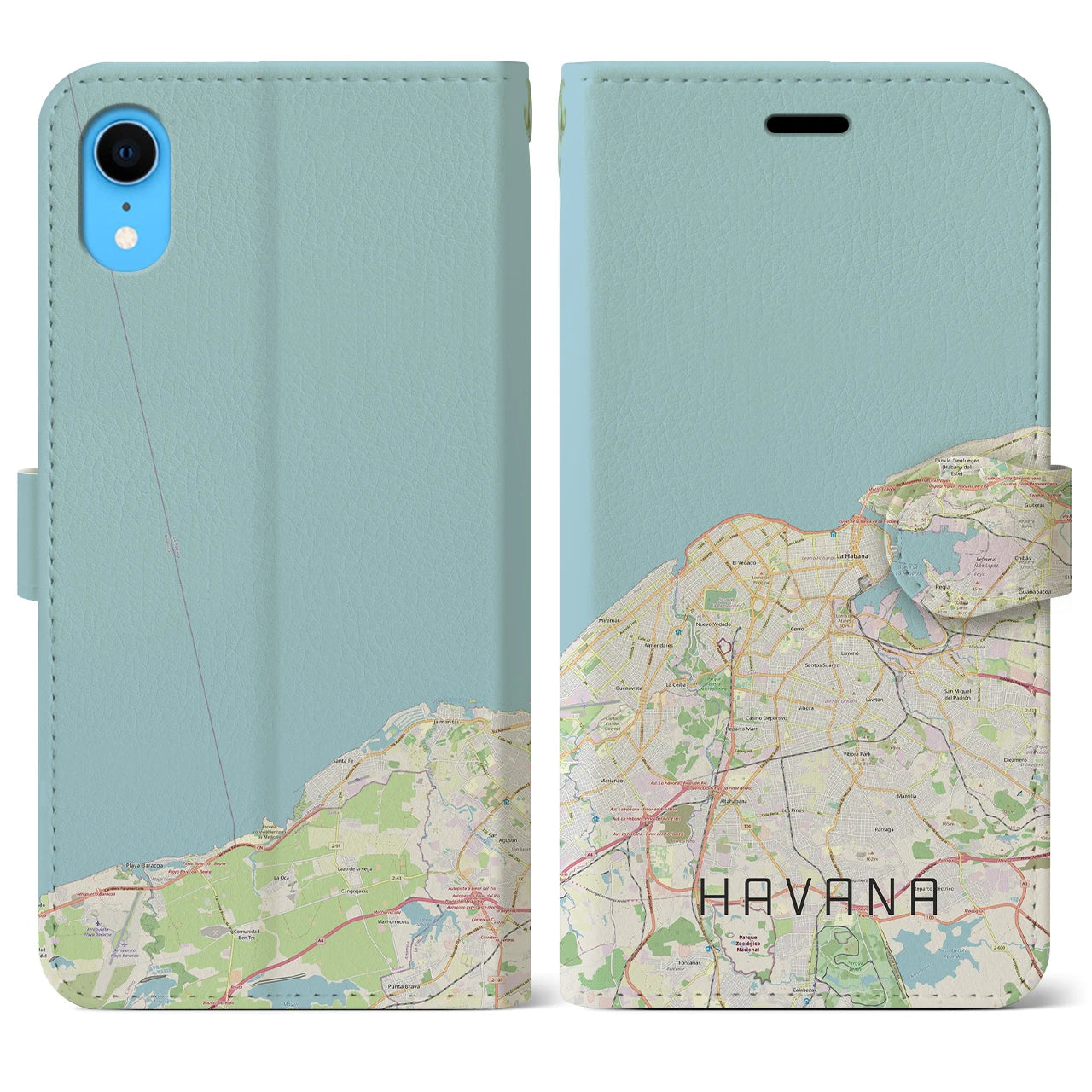 【ハバナ】地図柄iPhoneケース（手帳両面タイプ・ナチュラル）iPhone XR 用