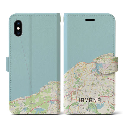 【ハバナ（キューバ）】地図柄iPhoneケース（手帳タイプ）ナチュラル・iPhone XS / X 用
