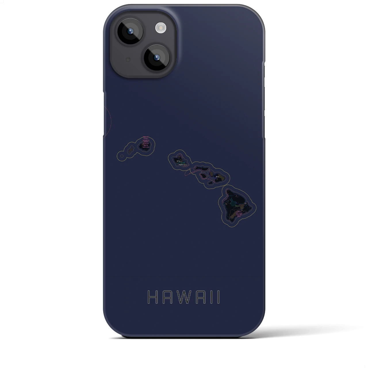 【ハワイ（アメリカ）】地図柄iPhoneケース（バックカバータイプ）ブラック・iPhone 14 Plus 用