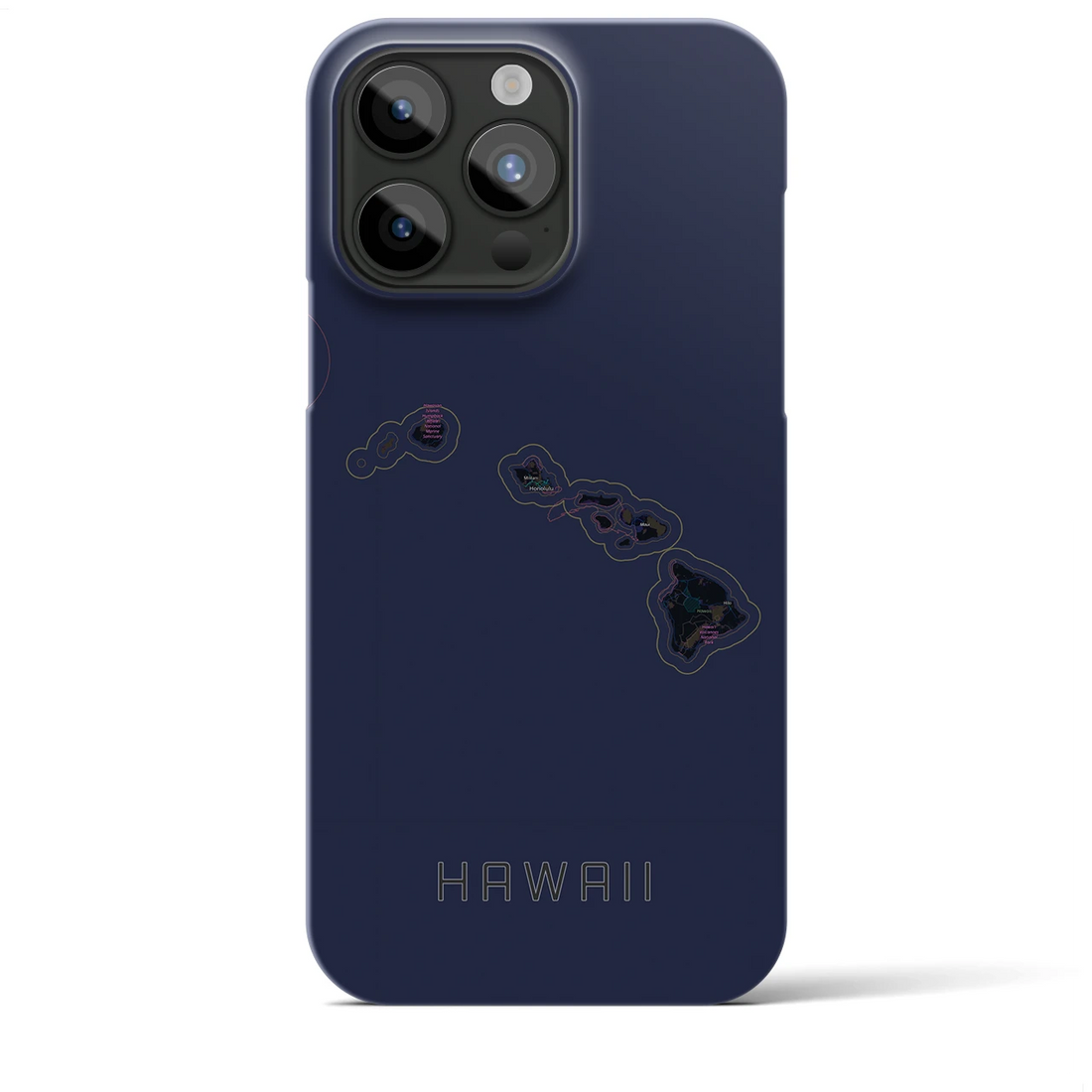 【ハワイ（アメリカ）】地図柄iPhoneケース（バックカバータイプ）ブラック・iPhone 15 Pro Max 用