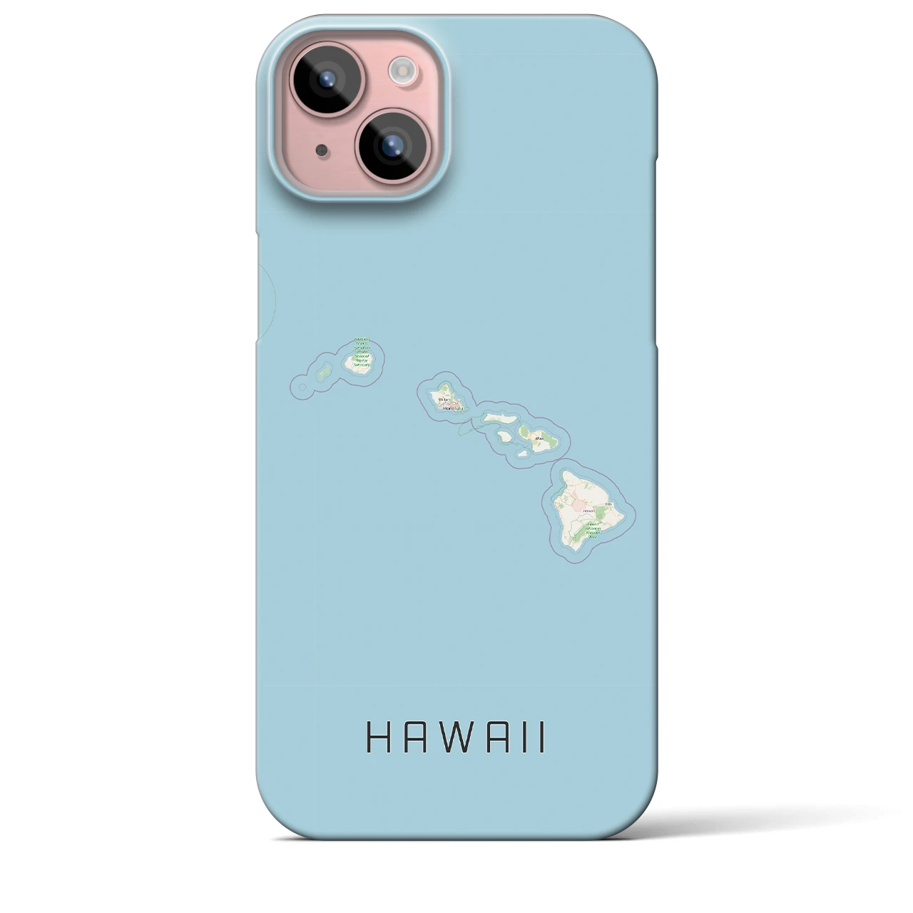 【ハワイ（アメリカ）】地図柄iPhoneケース（バックカバータイプ）ナチュラル・iPhone 15 Plus 用
