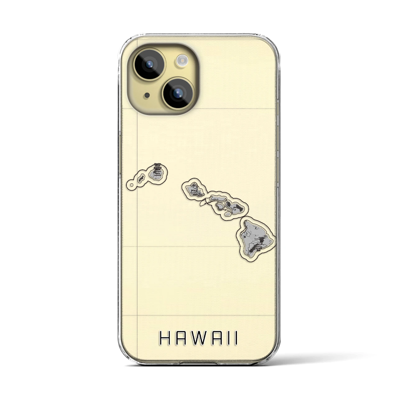 【ハワイ（アメリカ）】地図柄iPhoneケース（クリアタイプ）モノトーン・iPhone 15 用