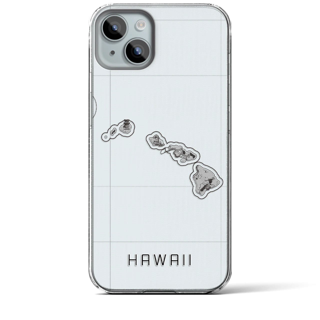【ハワイ（アメリカ）】地図柄iPhoneケース（クリアタイプ）モノトーン・iPhone 15 Plus 用