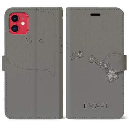 【ハワイ（アメリカ）】地図柄iPhoneケース（手帳タイプ）モノトーン・iPhone 11 用