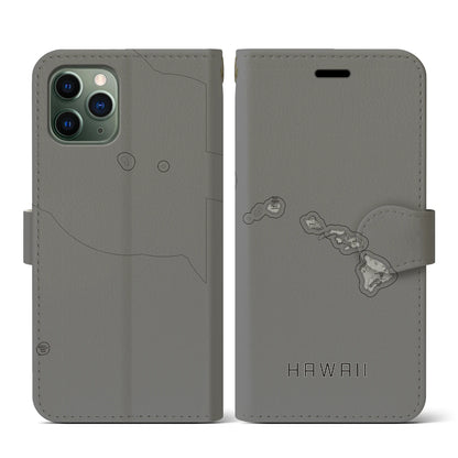 【ハワイ（アメリカ）】地図柄iPhoneケース（手帳タイプ）モノトーン・iPhone 11 Pro 用