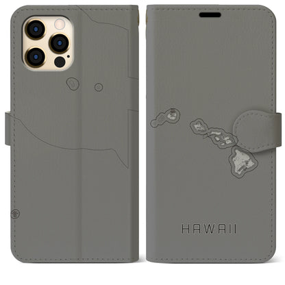 【ハワイ（アメリカ）】地図柄iPhoneケース（手帳タイプ）モノトーン・iPhone 12 Pro Max 用