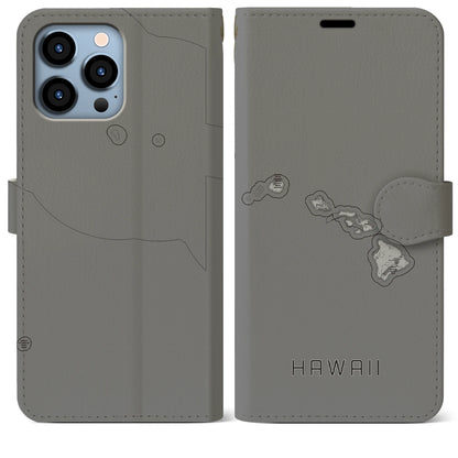 【ハワイ（アメリカ）】地図柄iPhoneケース（手帳タイプ）モノトーン・iPhone 13 Pro Max 用