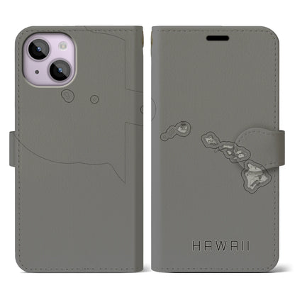 【ハワイ（アメリカ）】地図柄iPhoneケース（手帳タイプ）モノトーン・iPhone 14 用