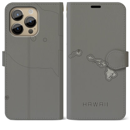【ハワイ（アメリカ）】地図柄iPhoneケース（手帳タイプ）モノトーン・iPhone 14 Pro Max 用