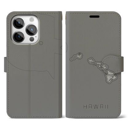 【ハワイ（アメリカ）】地図柄iPhoneケース（手帳タイプ）モノトーン・iPhone 14 Pro 用