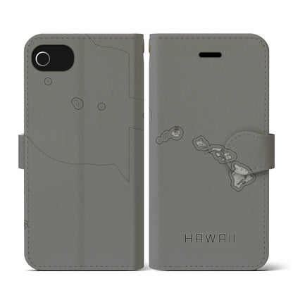【ハワイ（アメリカ）】地図柄iPhoneケース（手帳タイプ）モノトーン・iPhone SE（第3 / 第2世代） / 8 / 7 / 6s / 6 用