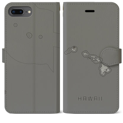 【ハワイ（アメリカ）】地図柄iPhoneケース（手帳タイプ）モノトーン・iPhone 8Plus /7Plus / 6sPlus / 6Plus 用
