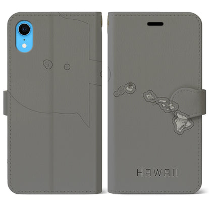 【ハワイ（アメリカ）】地図柄iPhoneケース（手帳タイプ）モノトーン・iPhone XR 用