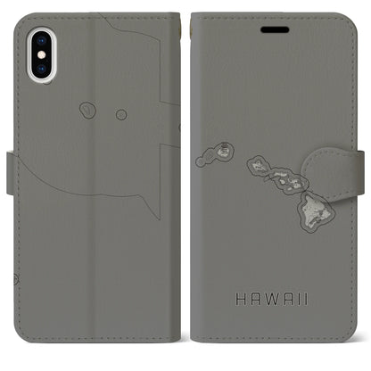 【ハワイ（アメリカ）】地図柄iPhoneケース（手帳タイプ）モノトーン・iPhone XS Max 用