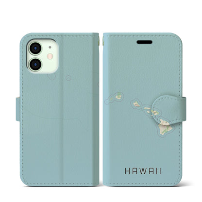【ハワイ（アメリカ）】地図柄iPhoneケース（手帳タイプ）ナチュラル・iPhone 12 mini 用