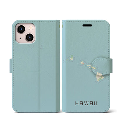 【ハワイ（アメリカ）】地図柄iPhoneケース（手帳タイプ）ナチュラル・iPhone 13 mini 用