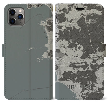 【葉山（神奈川県）】地図柄iPhoneケース（手帳タイプ）モノトーン・iPhone 11 Pro Max 用