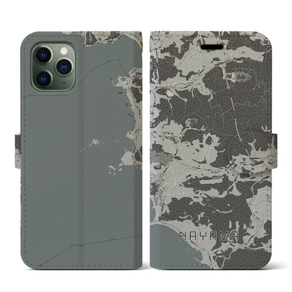 【葉山（神奈川県）】地図柄iPhoneケース（手帳タイプ）モノトーン・iPhone 11 Pro 用