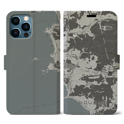 【葉山（神奈川県）】地図柄iPhoneケース（手帳タイプ）モノトーン・iPhone 12 / 12 Pro 用