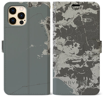 【葉山（神奈川県）】地図柄iPhoneケース（手帳タイプ）モノトーン・iPhone 12 Pro Max 用
