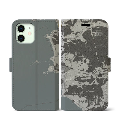 【葉山（神奈川県）】地図柄iPhoneケース（手帳タイプ）モノトーン・iPhone 12 mini 用