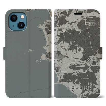 【葉山（神奈川県）】地図柄iPhoneケース（手帳タイプ）モノトーン・iPhone 13 用