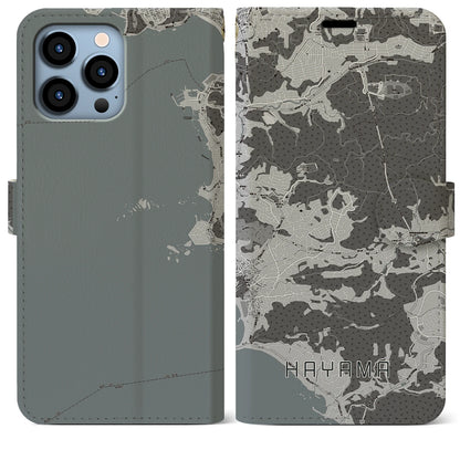 【葉山（神奈川県）】地図柄iPhoneケース（手帳タイプ）モノトーン・iPhone 13 Pro Max 用