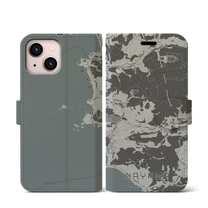 【葉山（神奈川県）】地図柄iPhoneケース（手帳タイプ）モノトーン・iPhone 13 mini 用