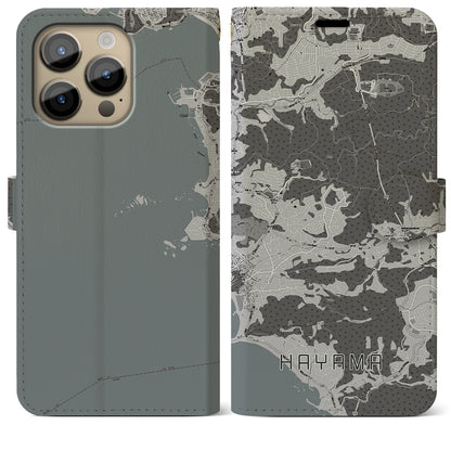 【葉山（神奈川県）】地図柄iPhoneケース（手帳タイプ）モノトーン・iPhone 14 Pro Max 用