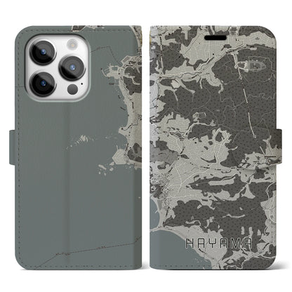 【葉山（神奈川県）】地図柄iPhoneケース（手帳タイプ）モノトーン・iPhone 14 Pro 用