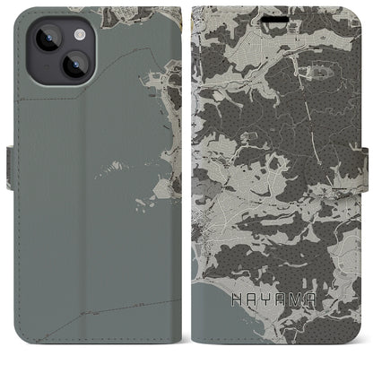 【葉山（神奈川県）】地図柄iPhoneケース（手帳タイプ）モノトーン・iPhone 14 Plus 用