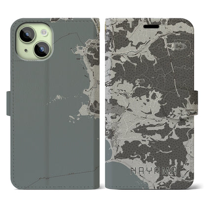 【葉山（神奈川県）】地図柄iPhoneケース（手帳タイプ）モノトーン・iPhone 15 用