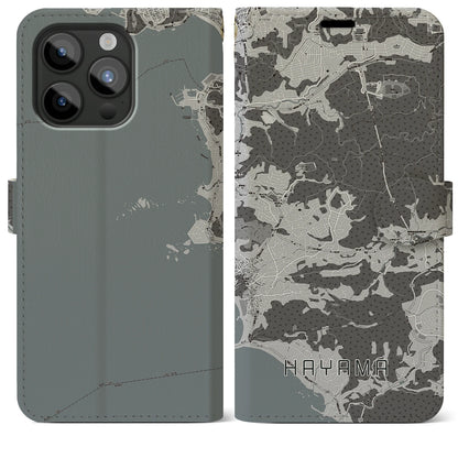 【葉山（神奈川県）】地図柄iPhoneケース（手帳タイプ）モノトーン・iPhone 15 Pro Max 用